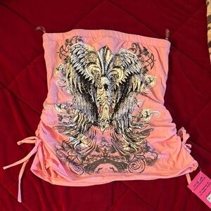 Pink Tube Top with Ornate Wing Design